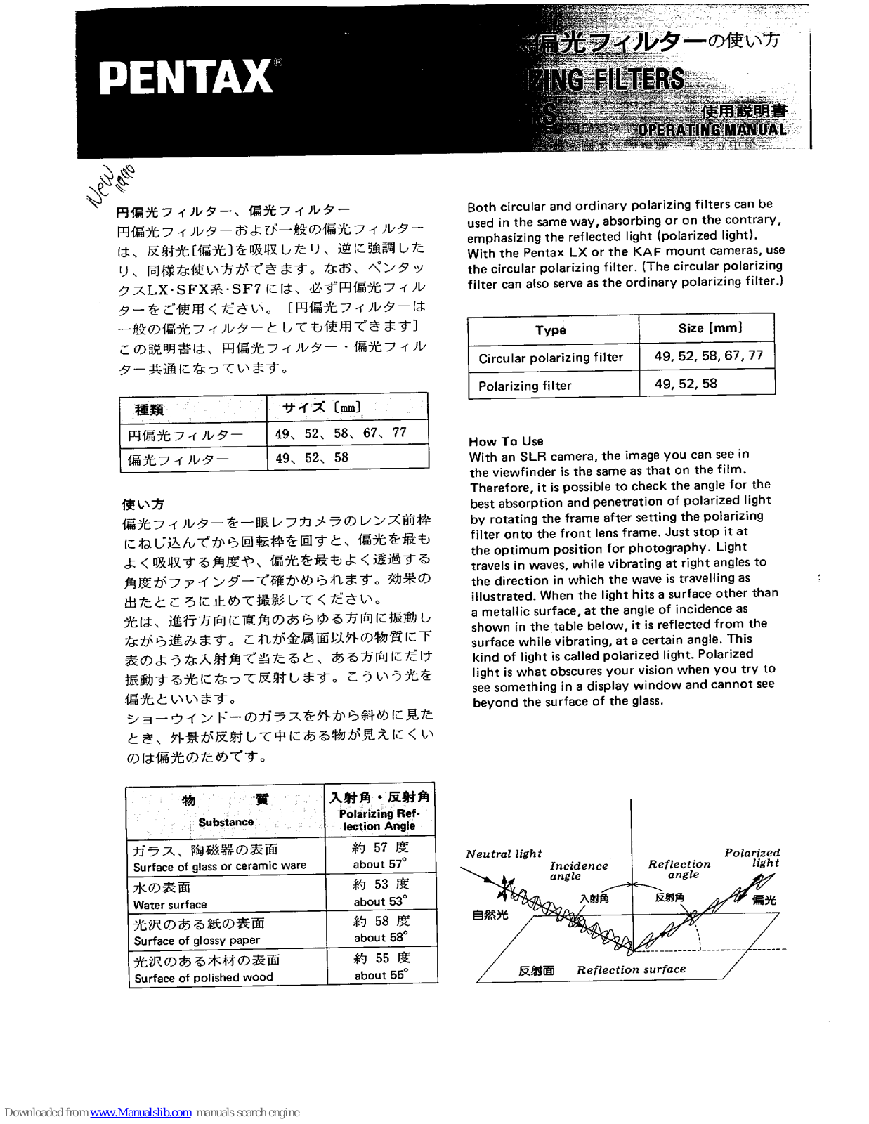 Pentax Color R-B, Polarizing User Manual