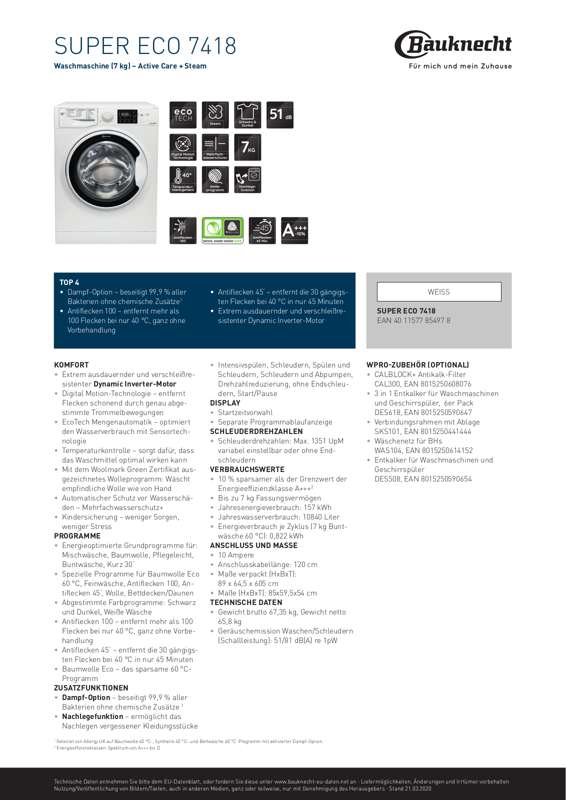 Bauknecht Super Eco 7418 User Manual