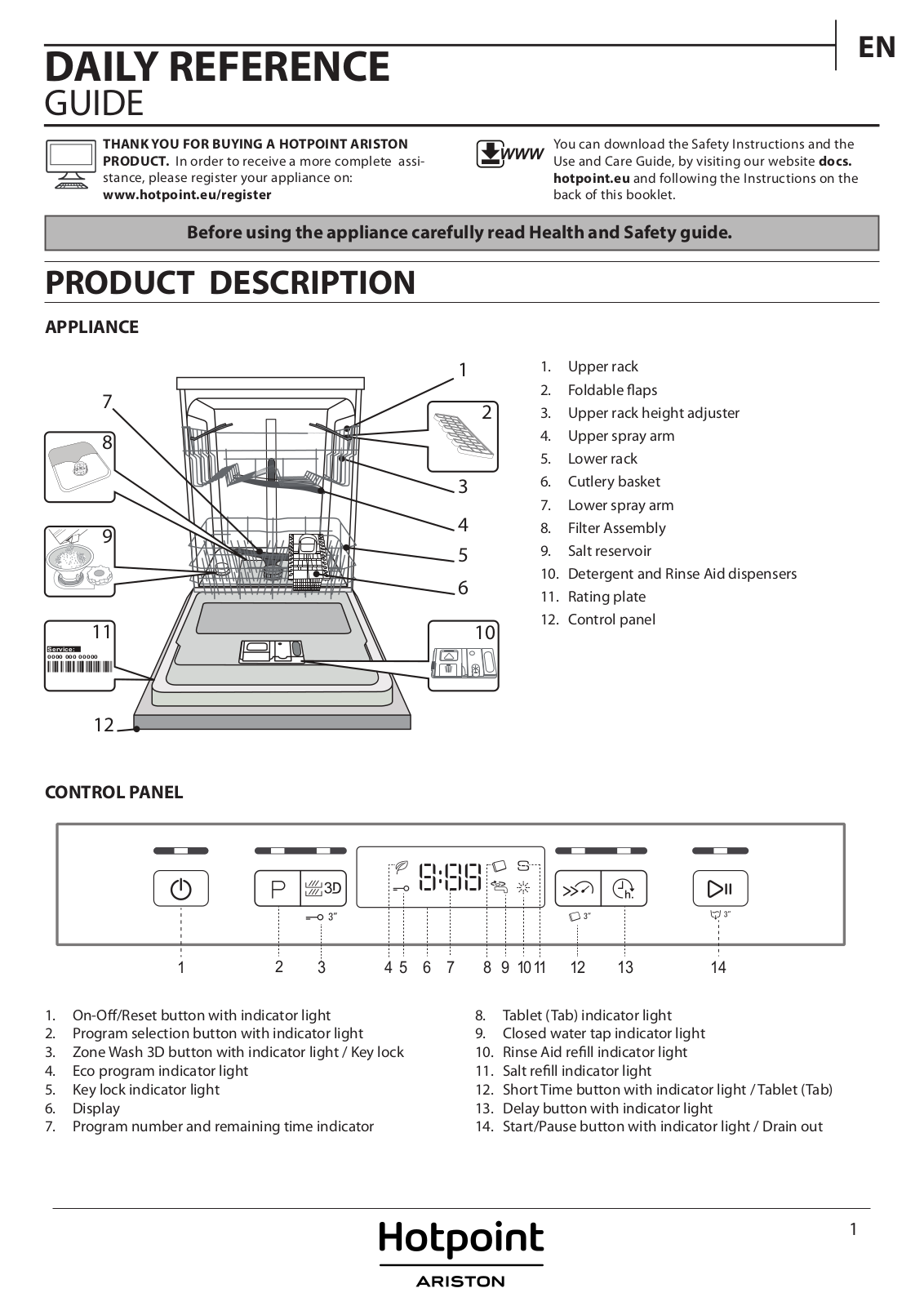 HOTPOINT/ARISTON HFO 3C23 W X Daily Reference Guide