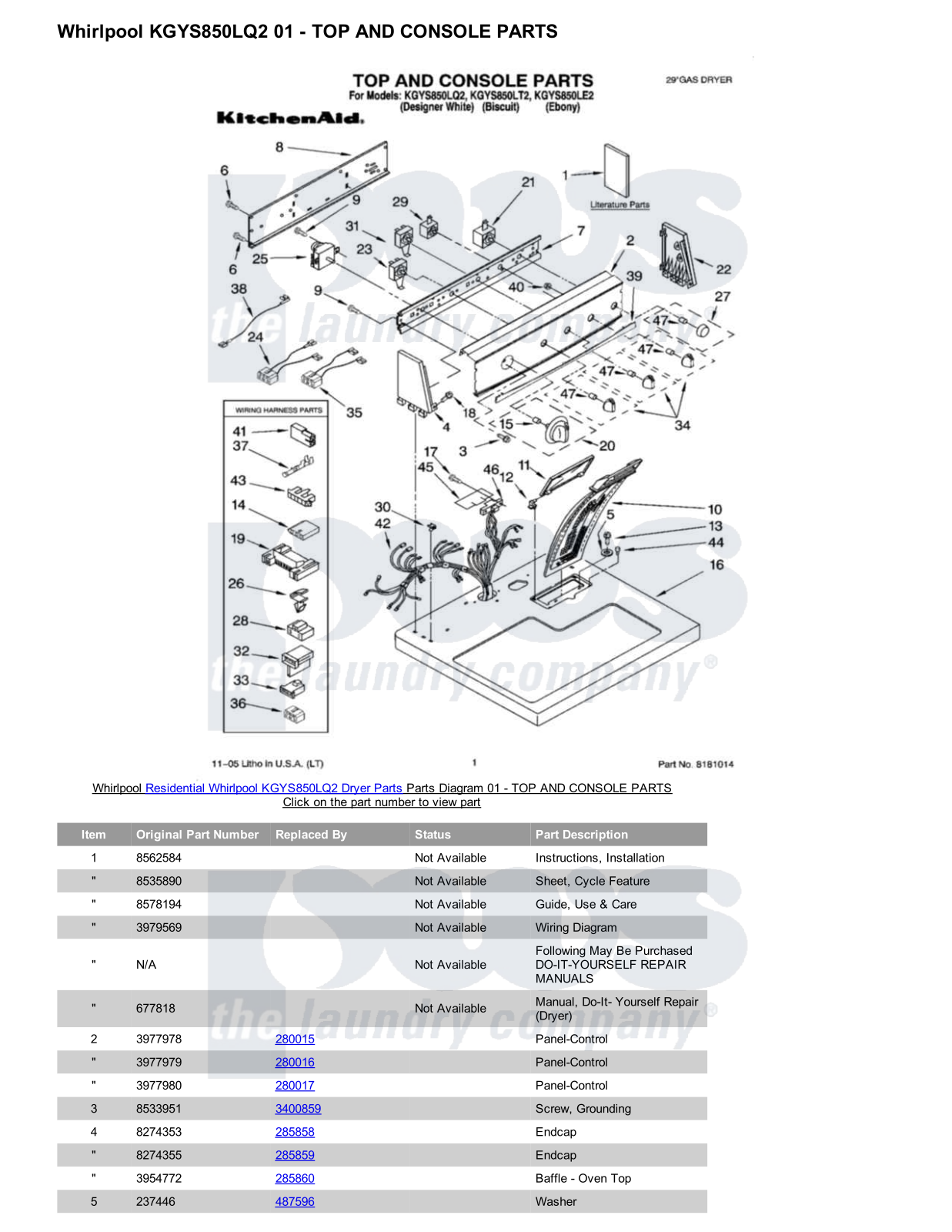 Whirlpool KGYS850LQ2 Parts Diagram