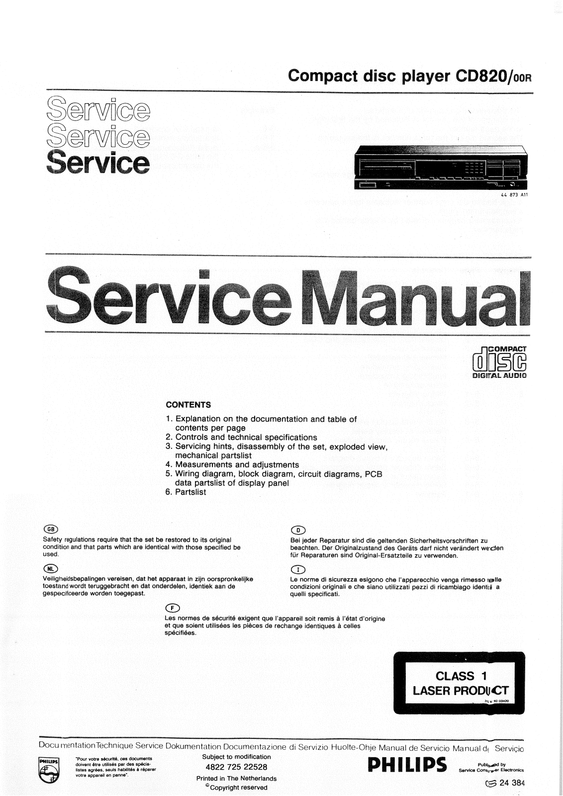 Philips CD-820 Service Manual