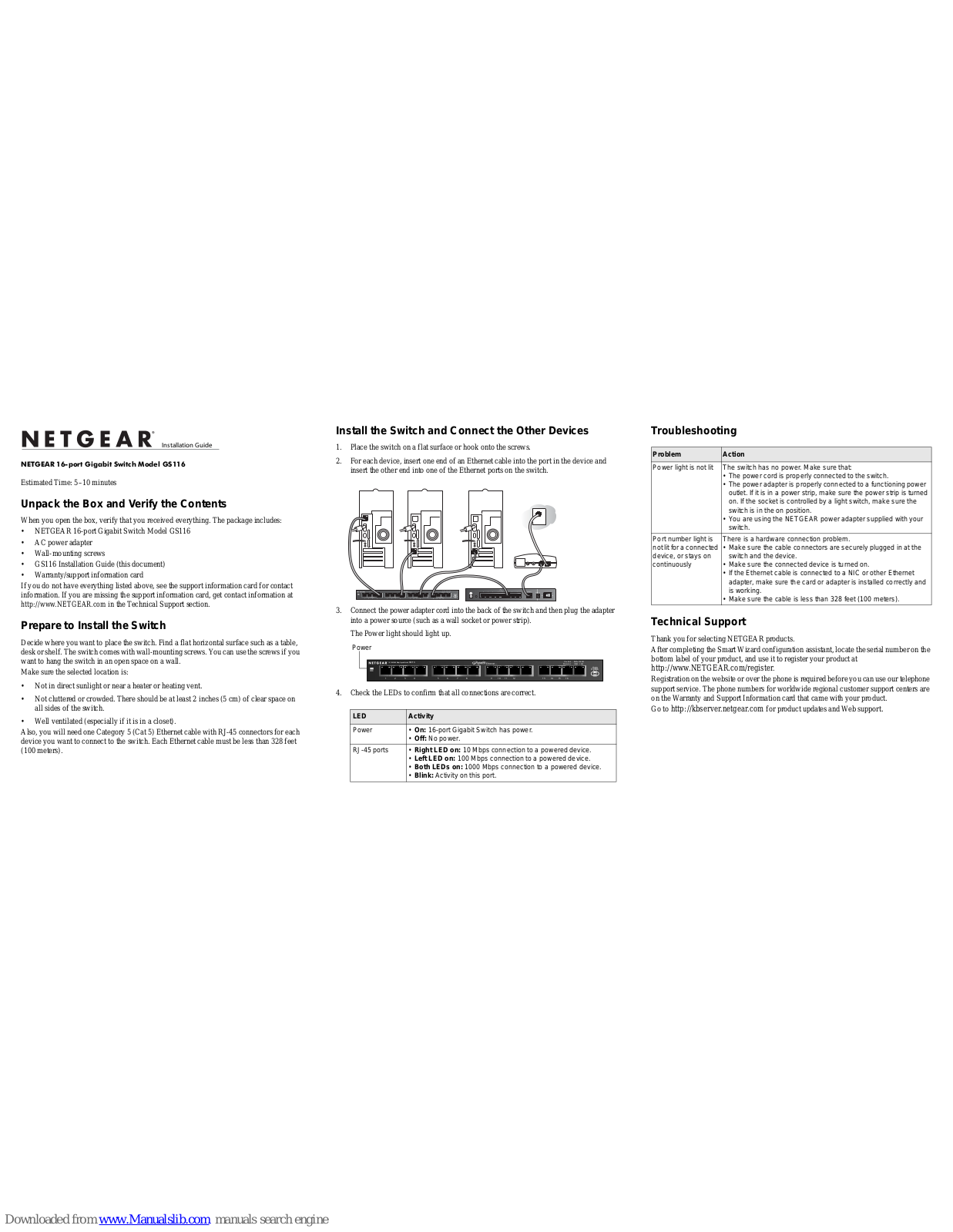 NETGEAR GS116NA, GS116v1 Installation Manual