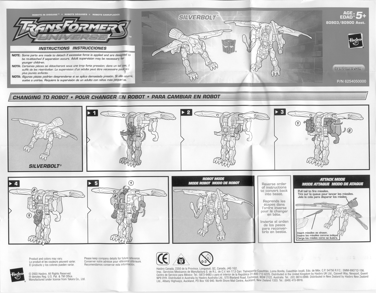 HASBRO Transformers Universe Silverbolt User Manual