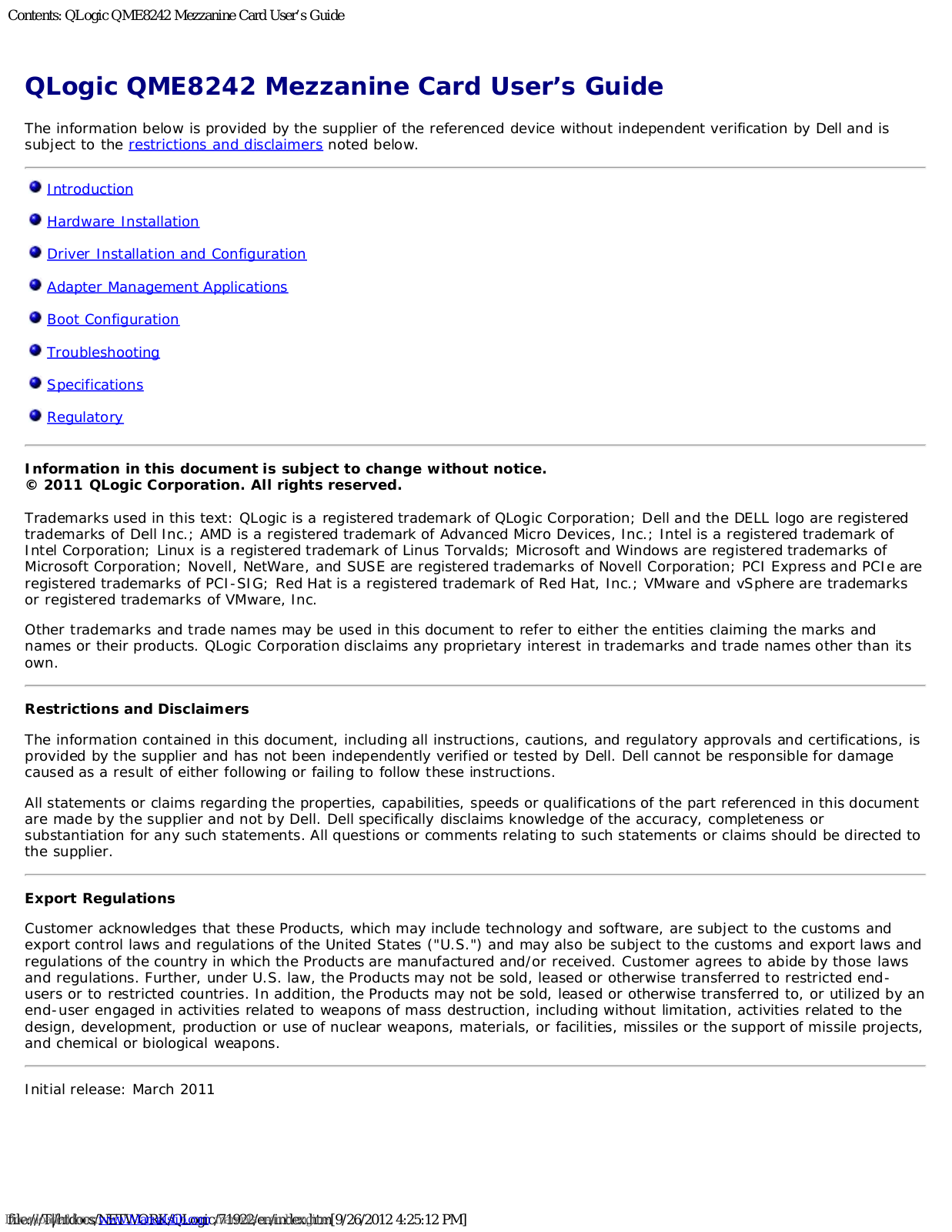 Dell QLogic Family of Adapters, QME8242 Mezzanine User Manual