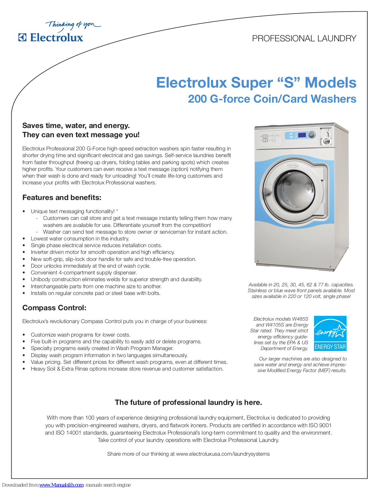 Electrolux S-Series, W485S, W4105S, W4130S, W4180S User Manual