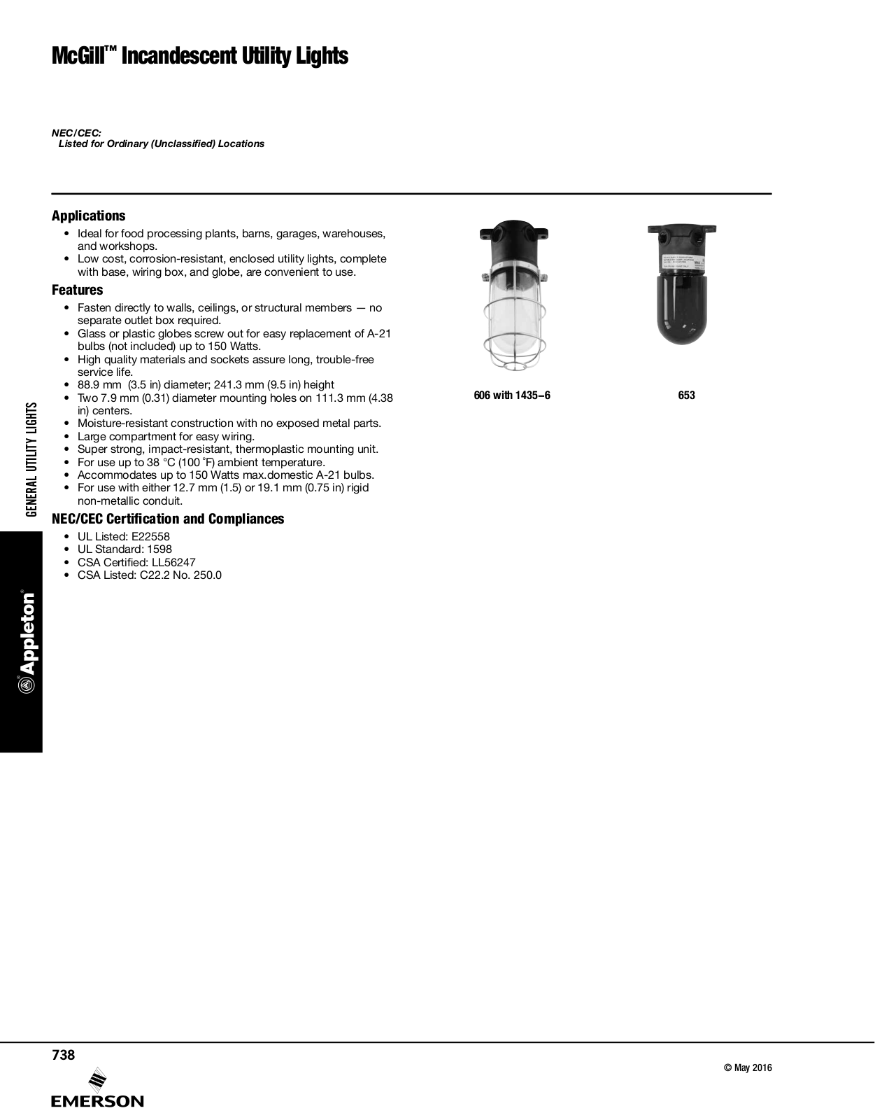 Appleton McGill™ Incandescent Utility Lights Catalog Page