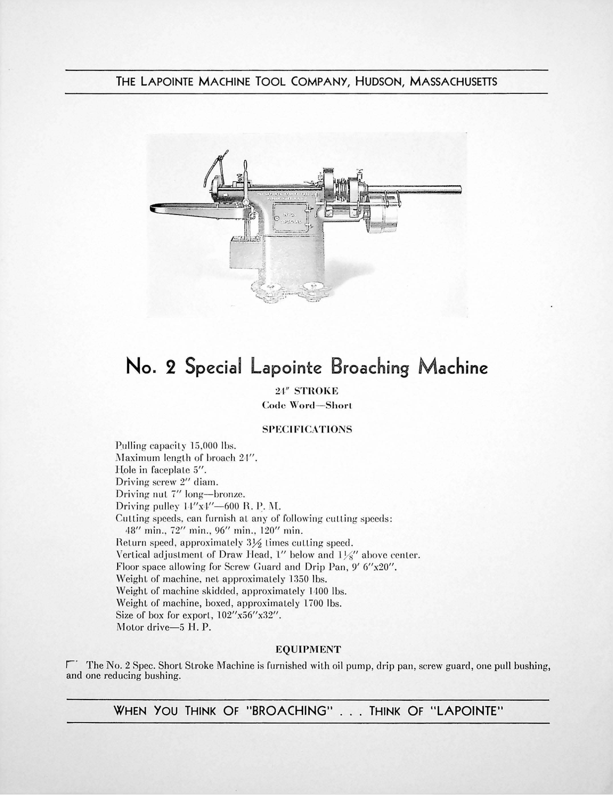 LaPointe Machine Tool No. 2 Special Broaching Machine Other - ManualMachine.com