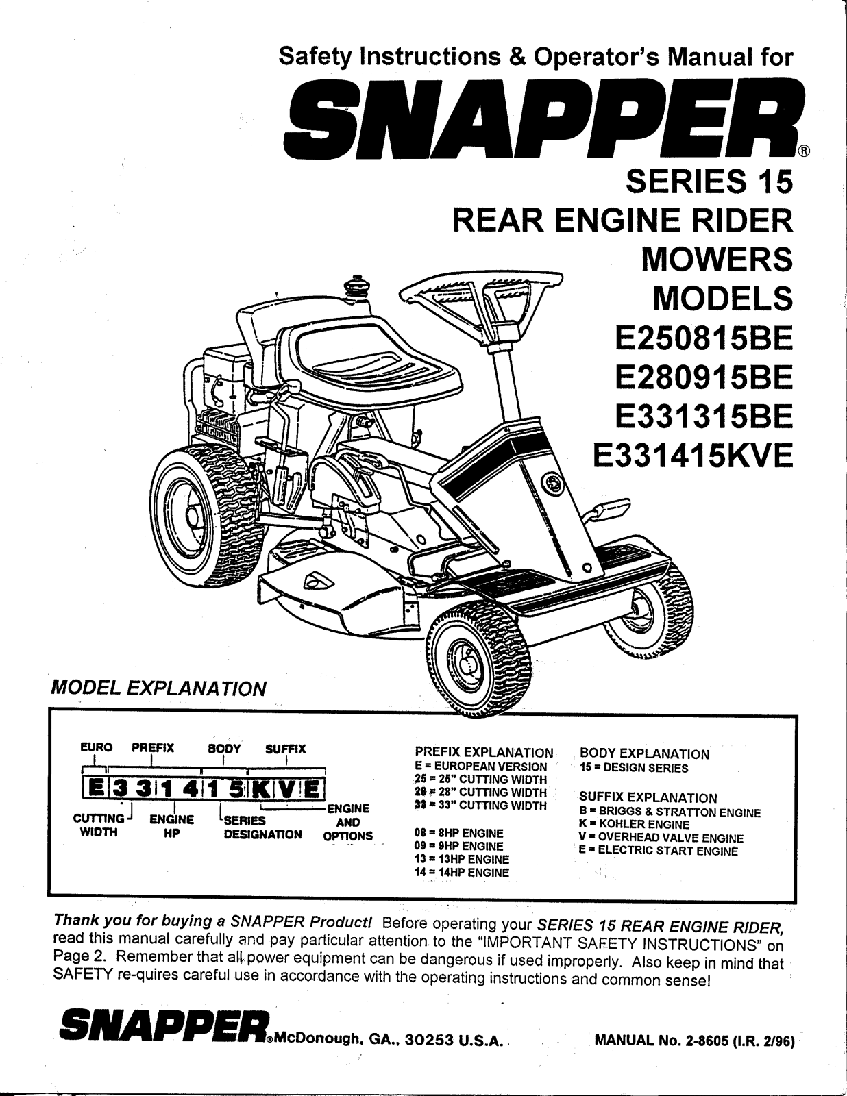 Snapper E25015BE User Manual