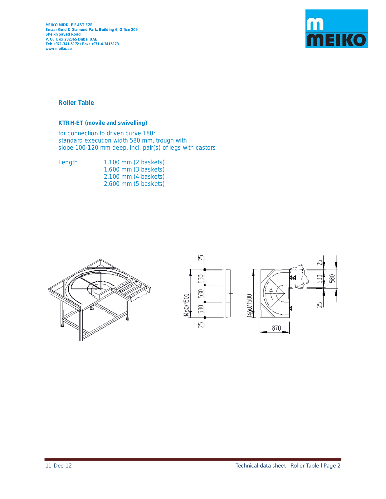 Meiko KTRH-ET Dimensions