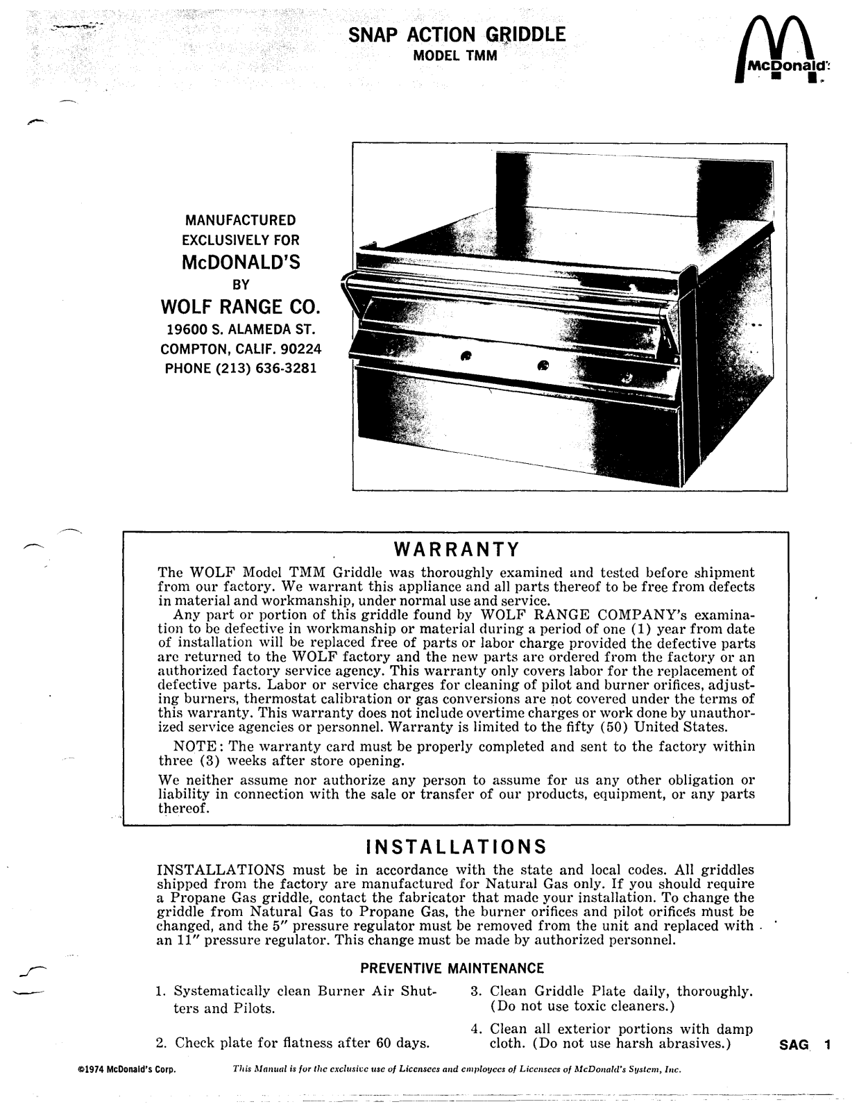 Wolf TMM-36A Installation  Manual