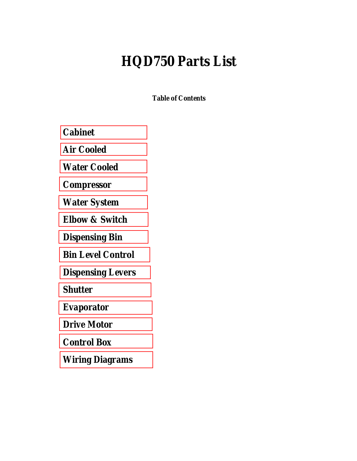 Scotsman HQD750 Parts List