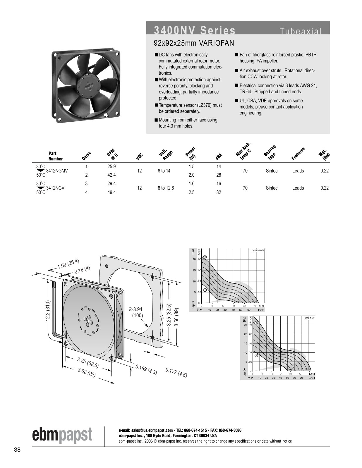 ebm-papst DC fans Series 3400NV Catalog Page