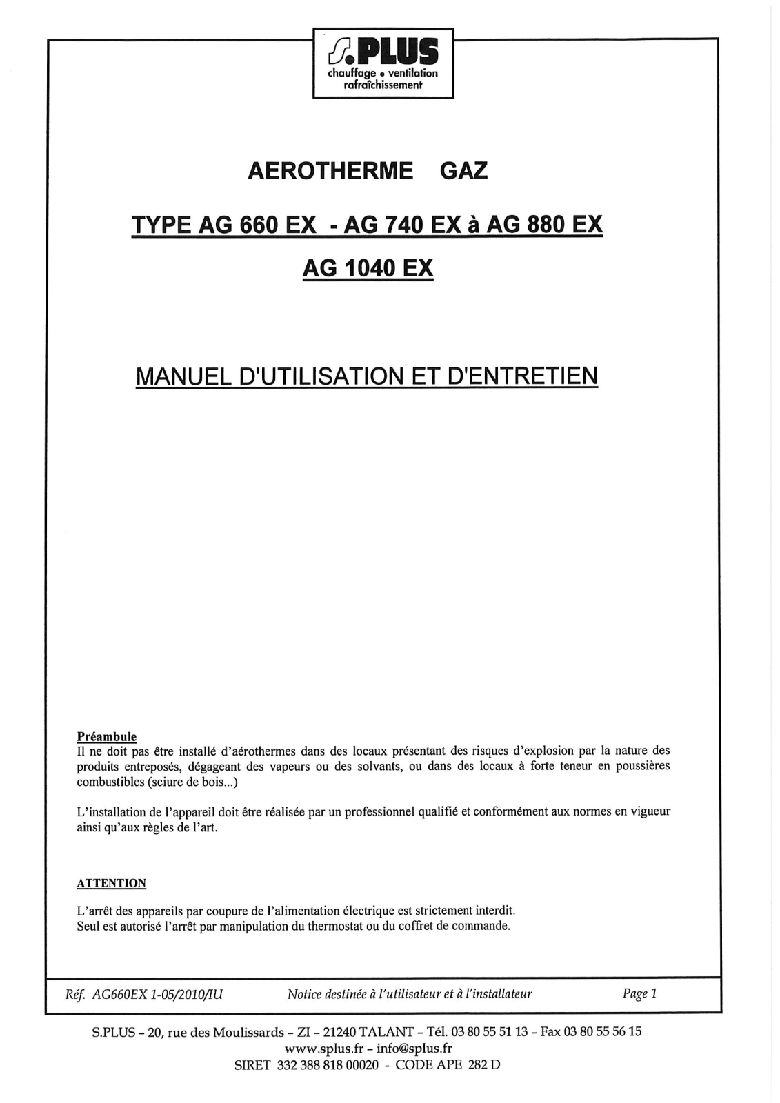 S.PLUS AG 740 EX User Manual