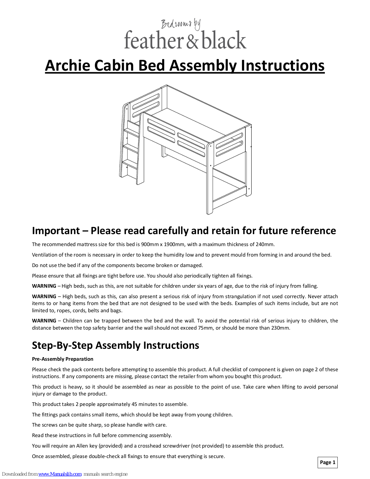 feather&black Archie Cabin Bed Assembly Instructions Manual