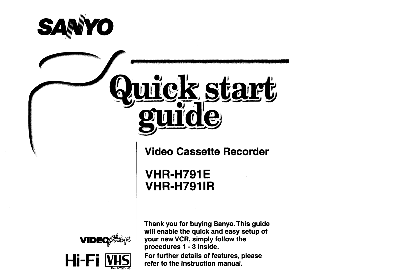 Sanyo VHR-H791E, VHR-H791IR Instruction Manual