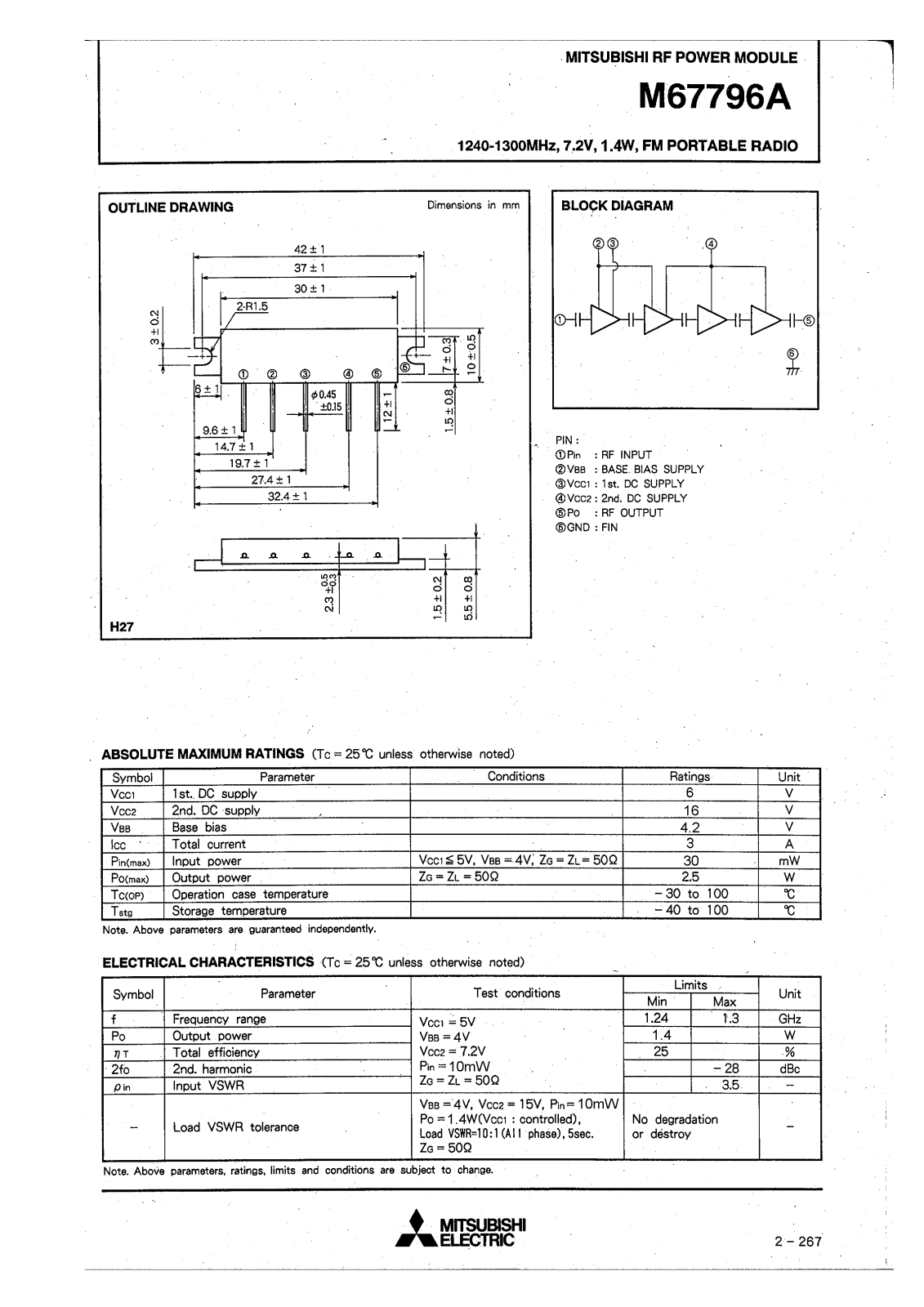 Mitsubishi M67796A Datasheet