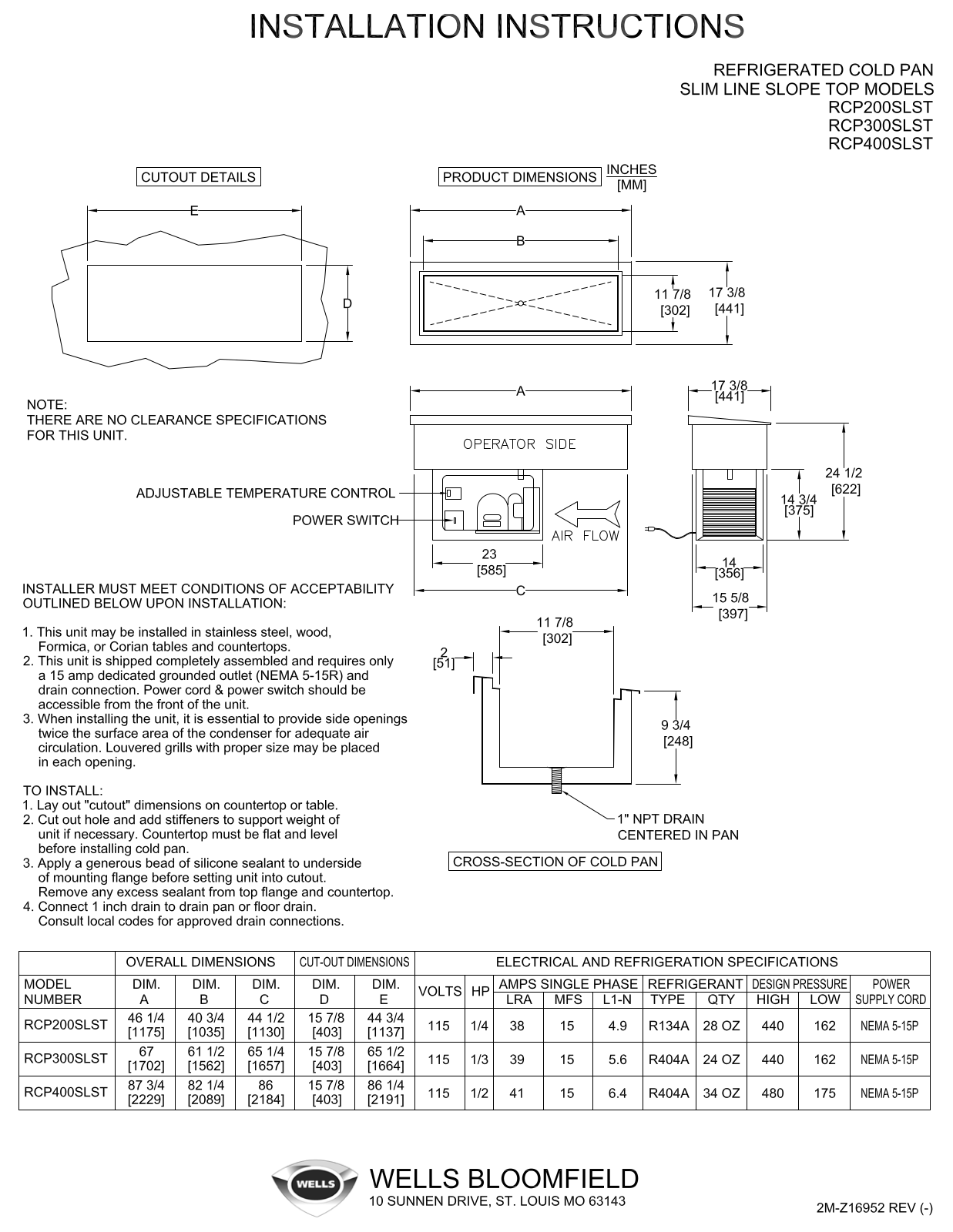 Wells RCP-200SLST Installation  Manual