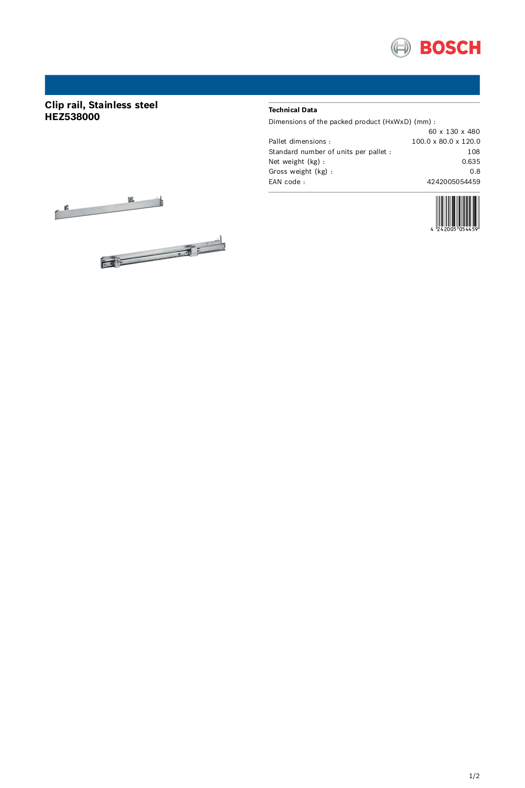 Bosch HEZ538000 Product spec sheet