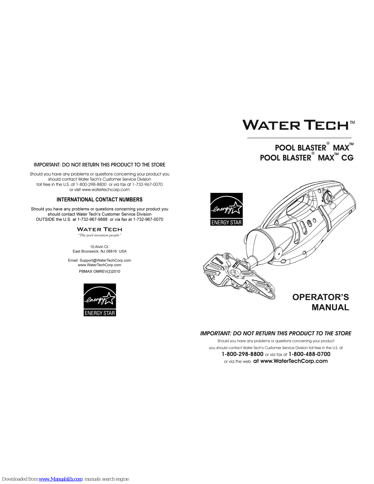 Water Tech Pool Blaster MAX, Pool Blaster MAX CG Operator's Manual