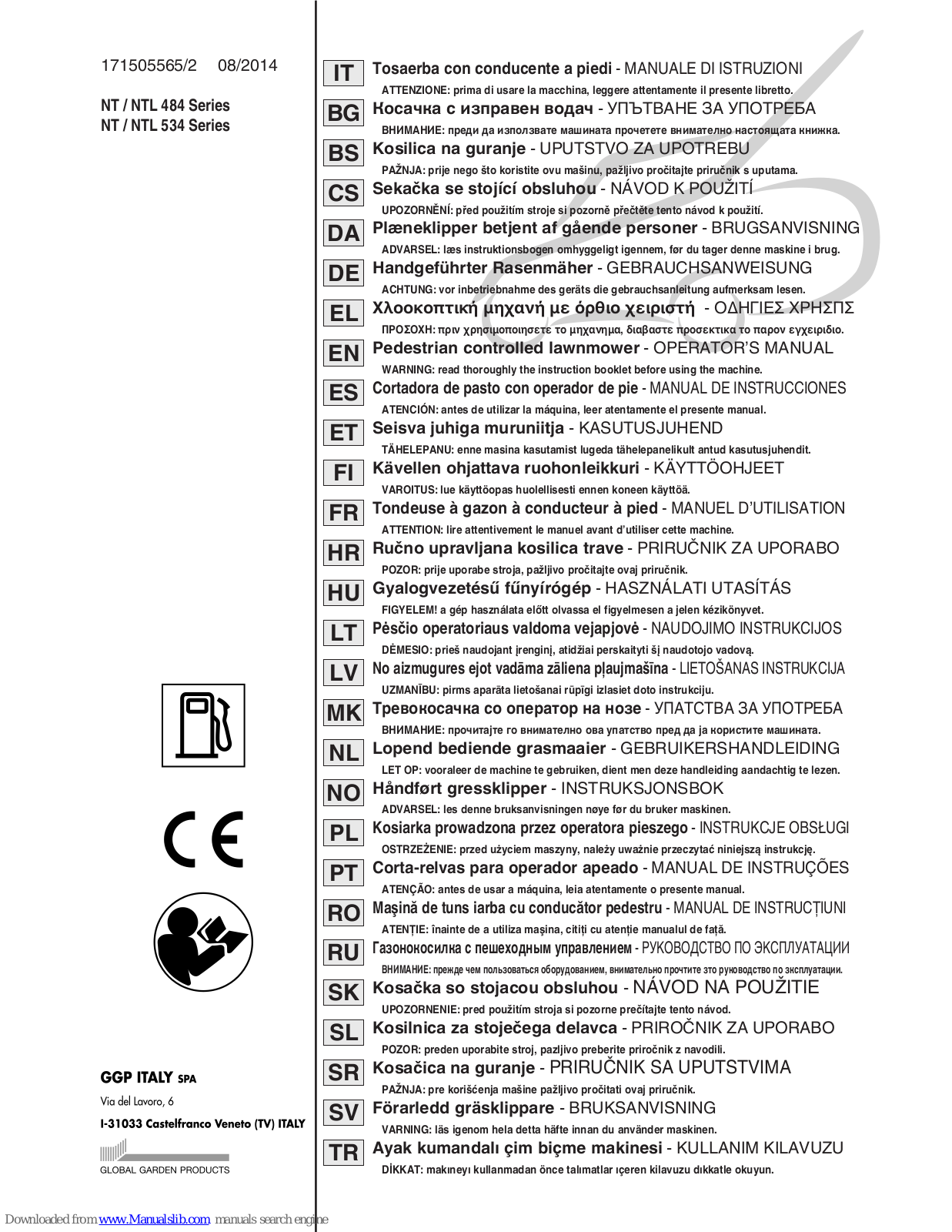 Stiga NT 484 series, NTL 484 series, NTL 534 series, NT 534 series Operator's Manual