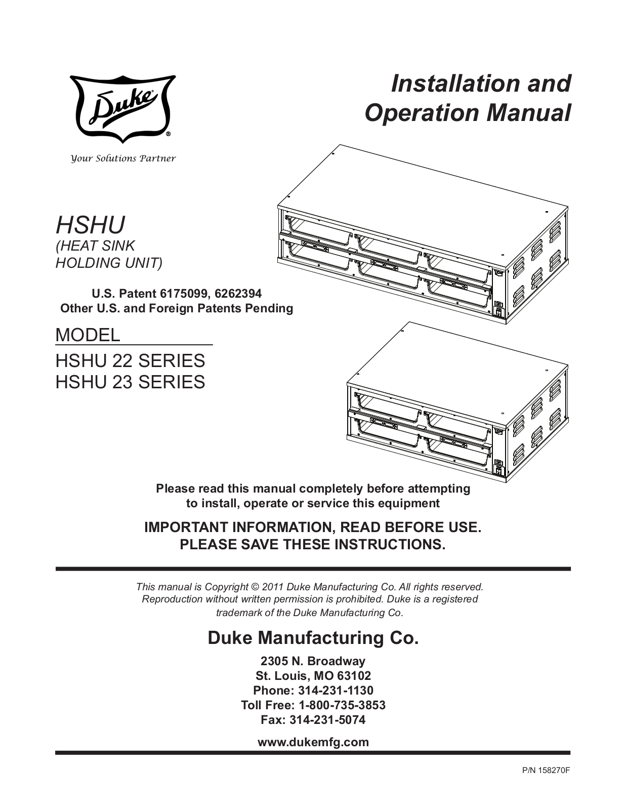 Duke HSHU-22-208 Installation Manual