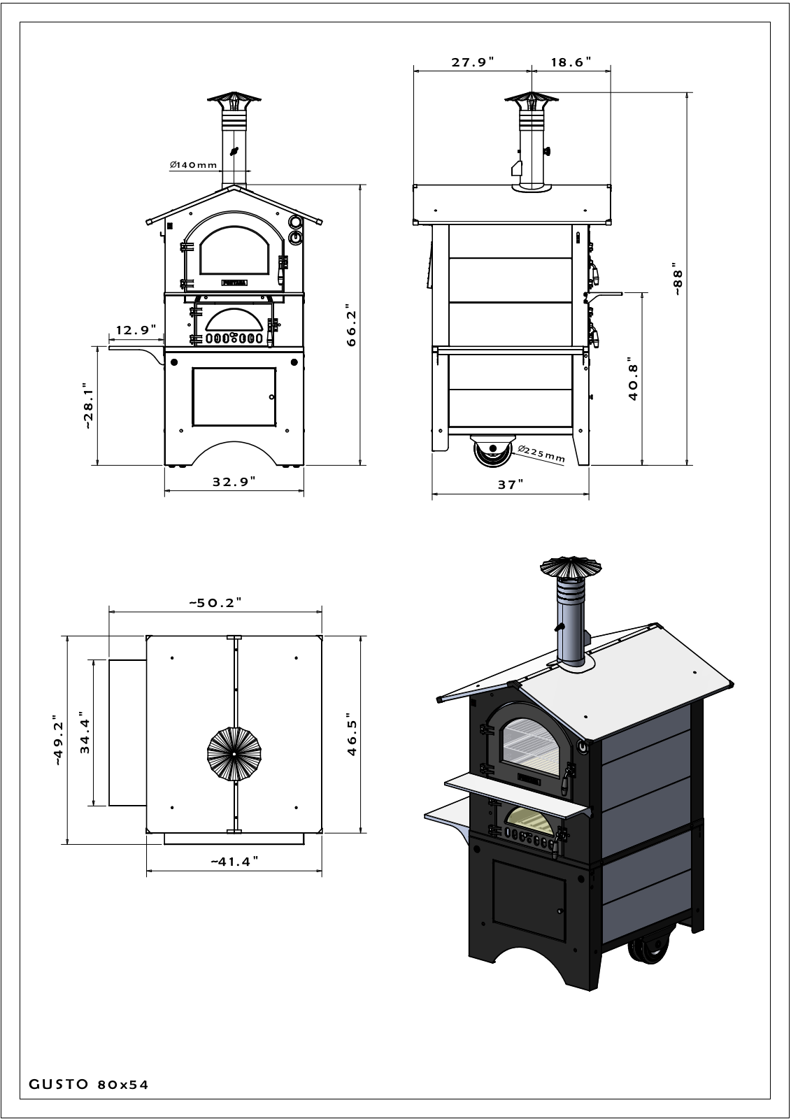 Fontana Forni CAROSSO57RV, CAGUSTO80X54AV, CAROSSO80RV, CAROSSO80X54AV Dimensions drawing