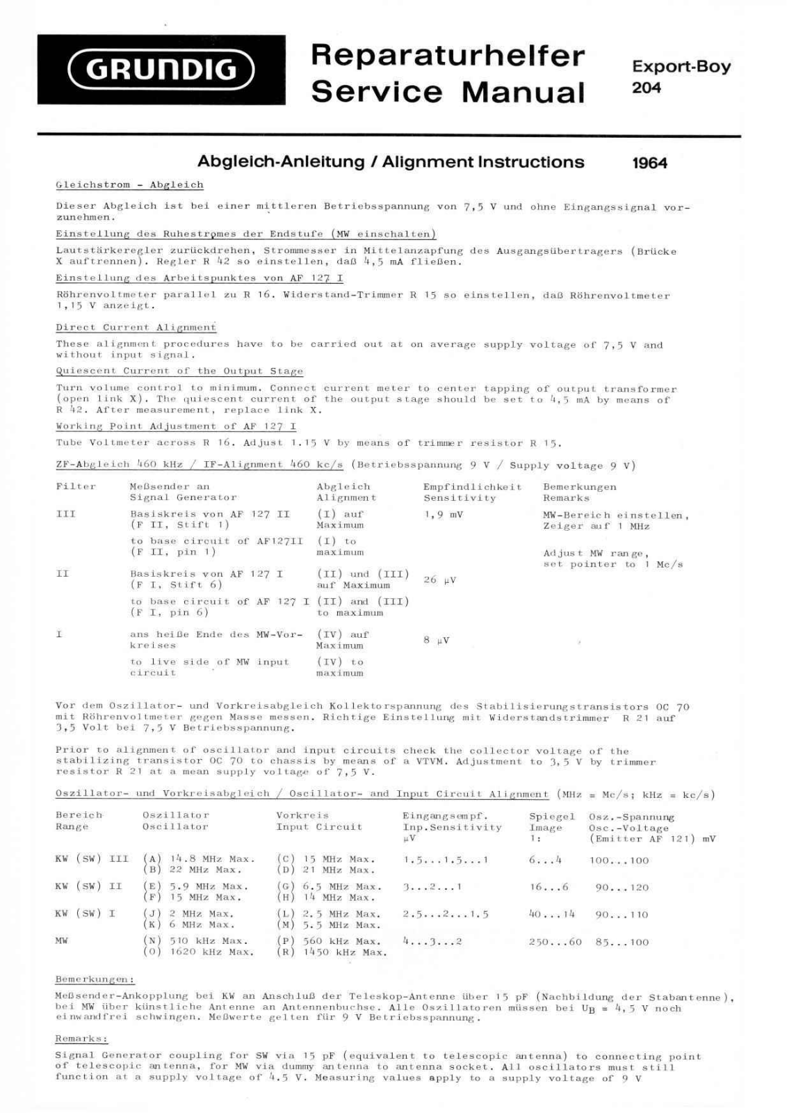 Grundig Export-Boy-204 Service Manual