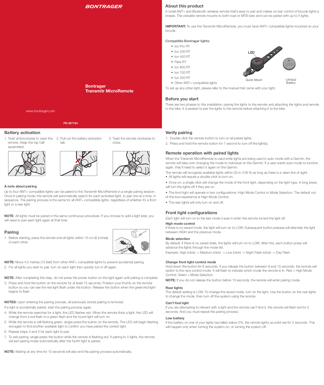 Bontrager Transmitr MicroRemote User Manual