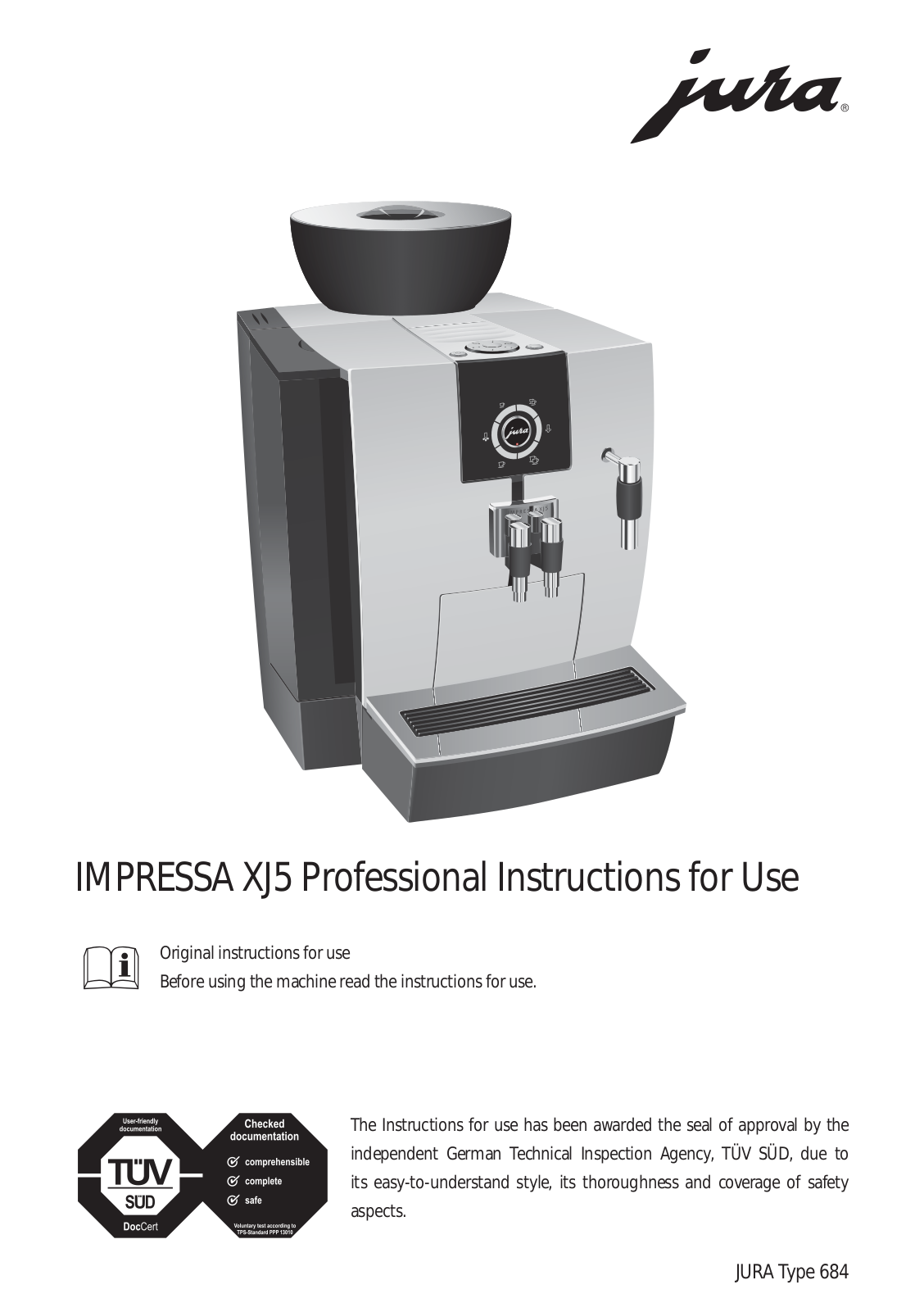 Jura IMPRESSA XJ5 Professional Instruction Manual