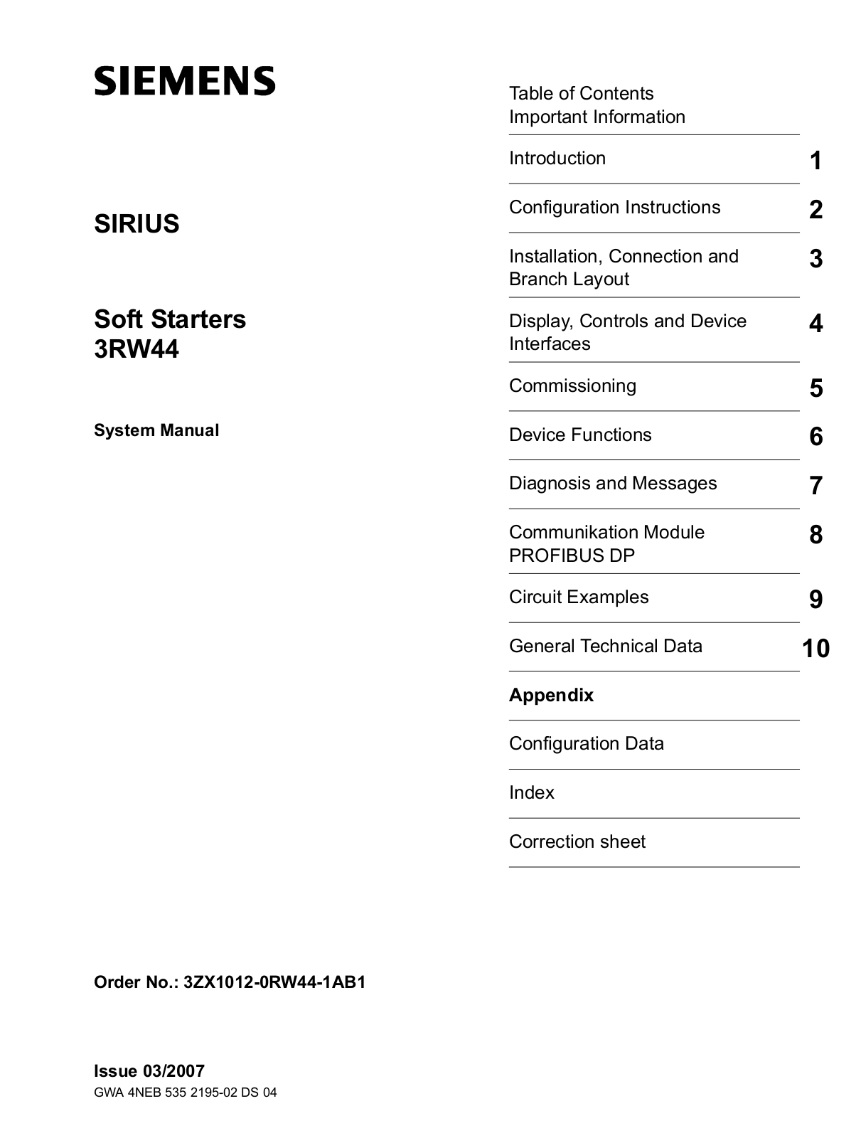 Siemens SIRIUS 3RW44 System Manual