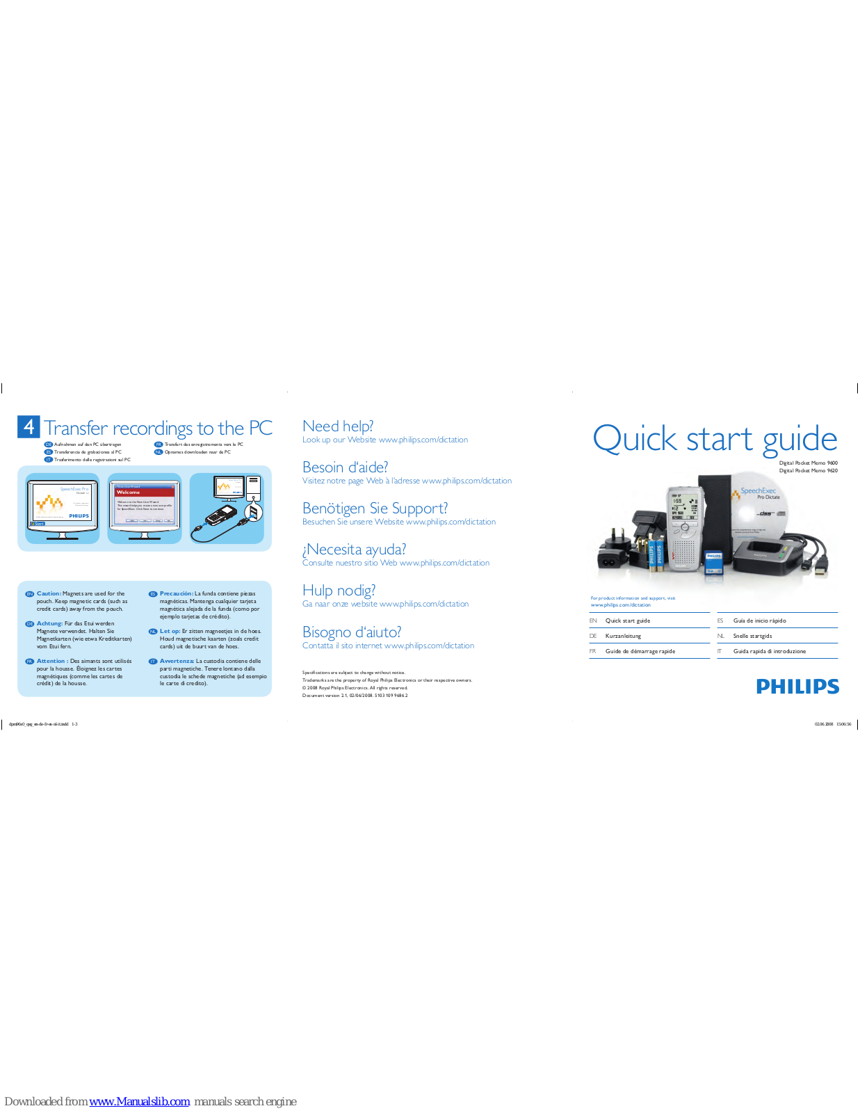 Philips Digital Pocket Memo 9600, Digital Pocket Memo 9620, 9600, 9620 Quick Start Manual - ManualMachine.com