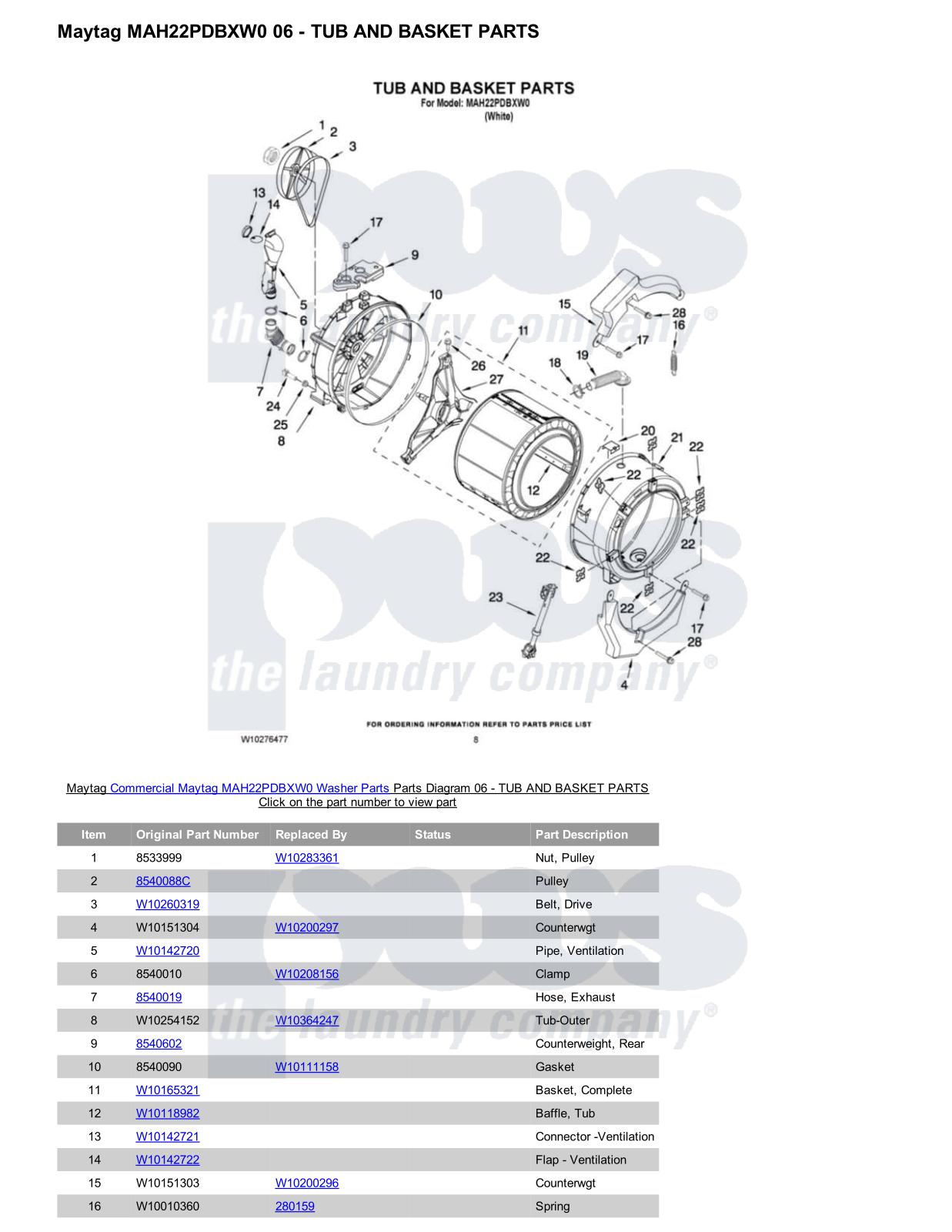 Maytag MAH22PDBXW0 Parts Diagram