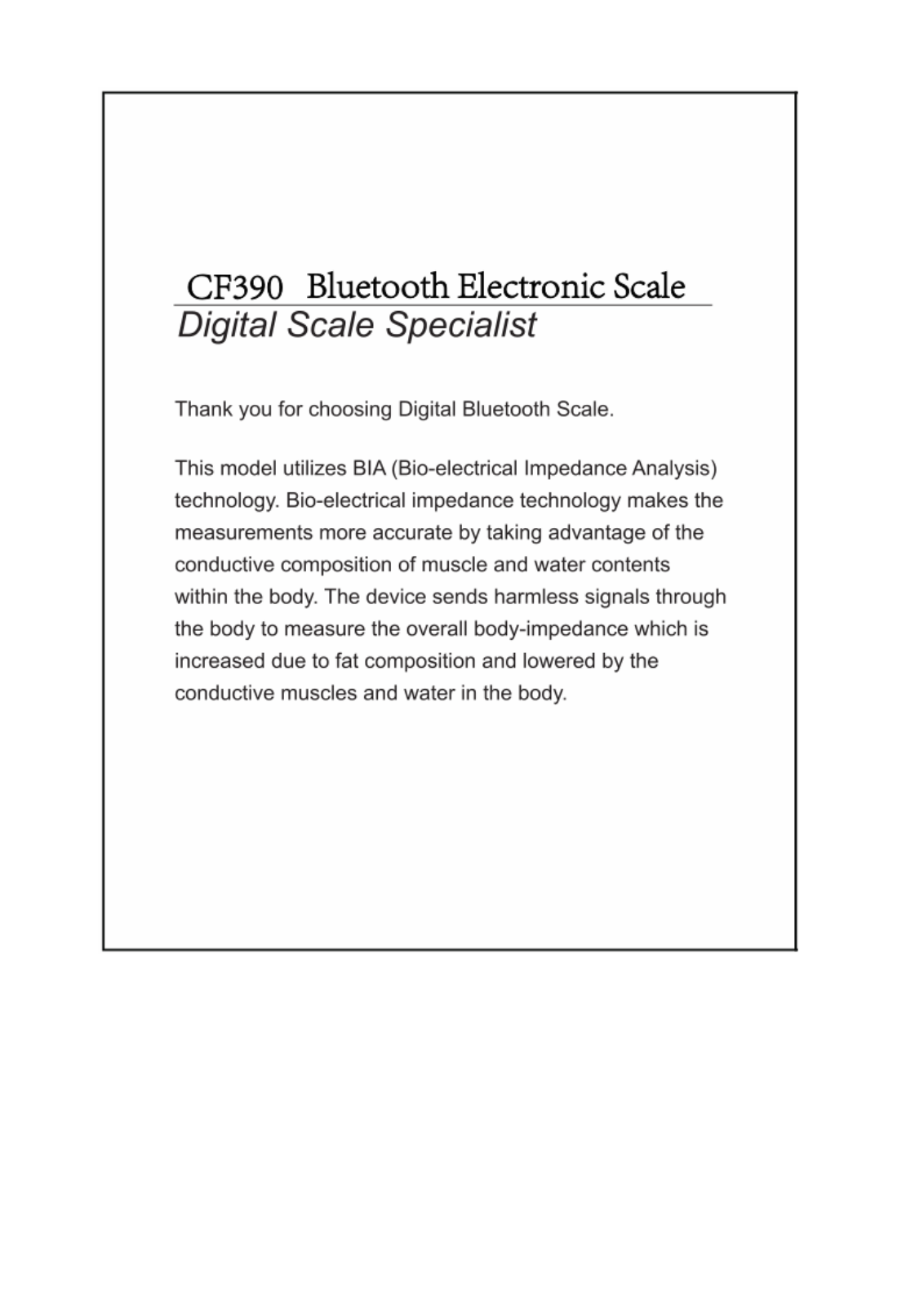 Unique Scales CF390 User Manual