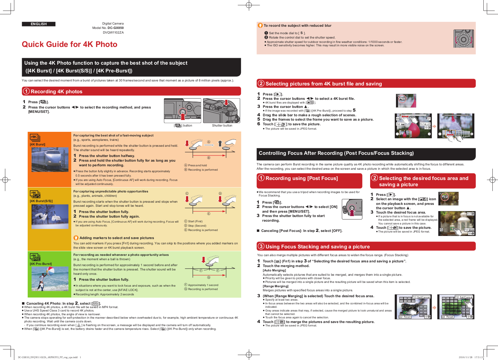 Panasonic DC-GX850 Guide rapide