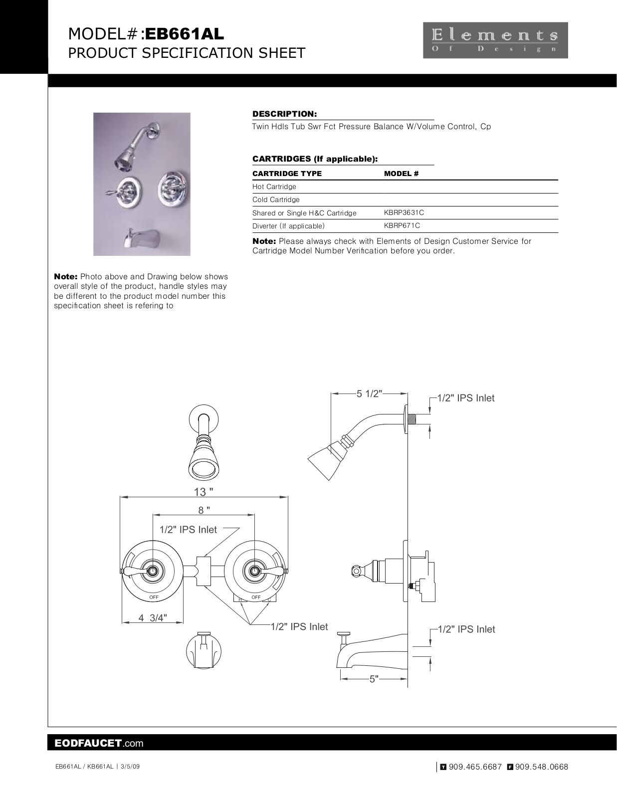 Elements of Design EDE1406 Specification Sheet - ManualMachine.com