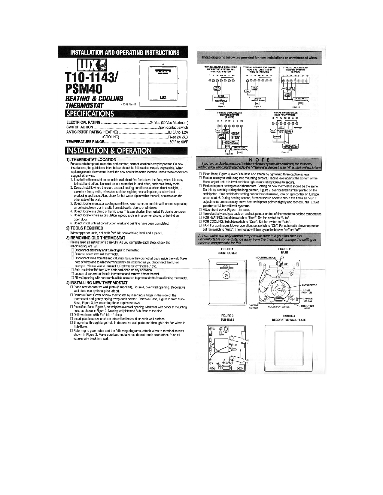 Lux Products T10-1143-PSM40 User Manual