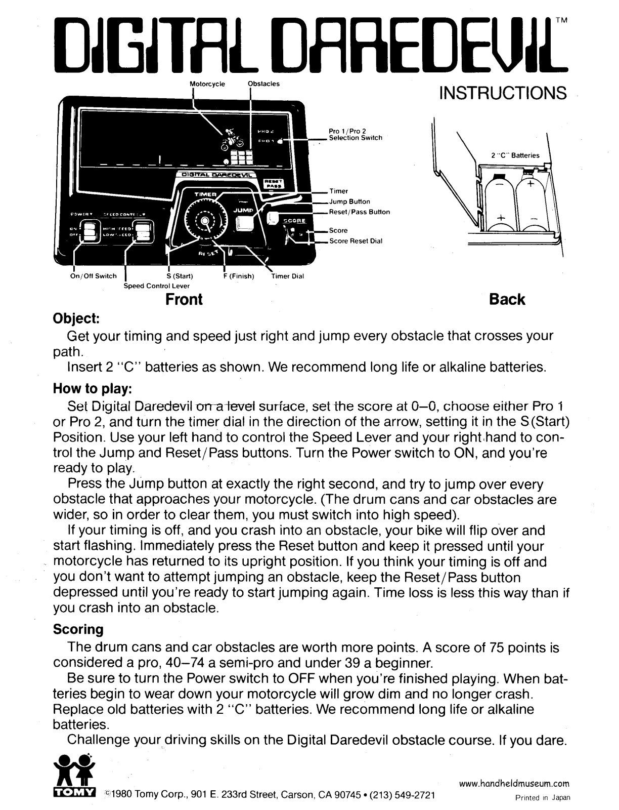 Tomy Digital Daredevil User Guide