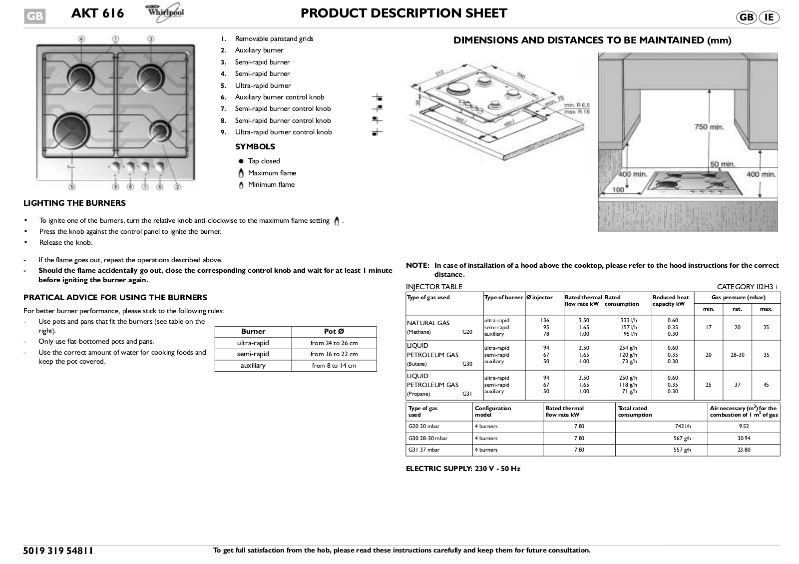 Whirlpool AKT 616/IX INSTRUCTION FOR USE