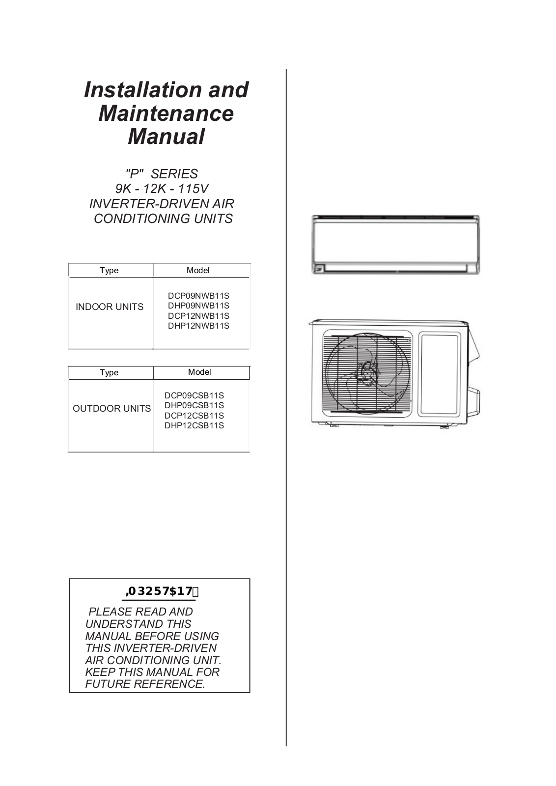 Johnson Controls DCP12NWB11S, DCP09CSB11S, DHP09NWB11S, DHP09CSB11S, DCP09NWB11S Installation And Maintenance Manual