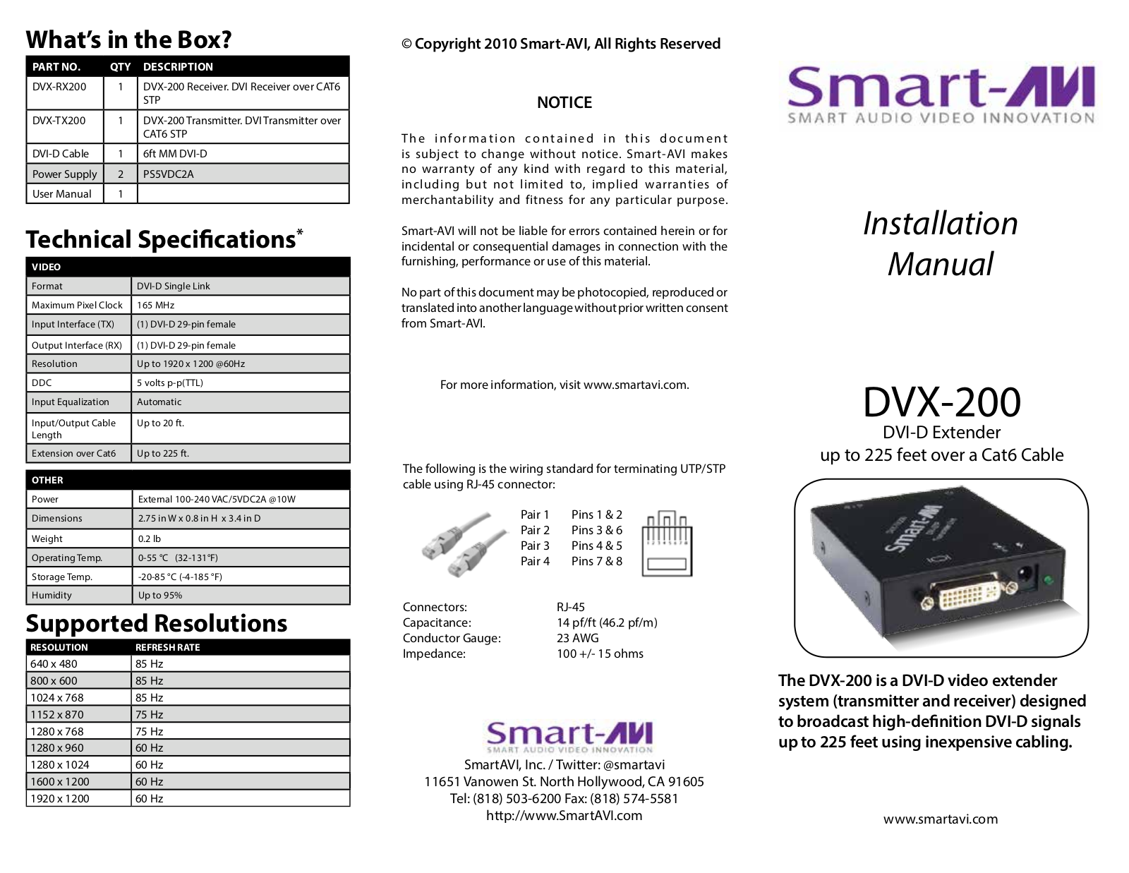 Smart Avi DVX-200 User Manual