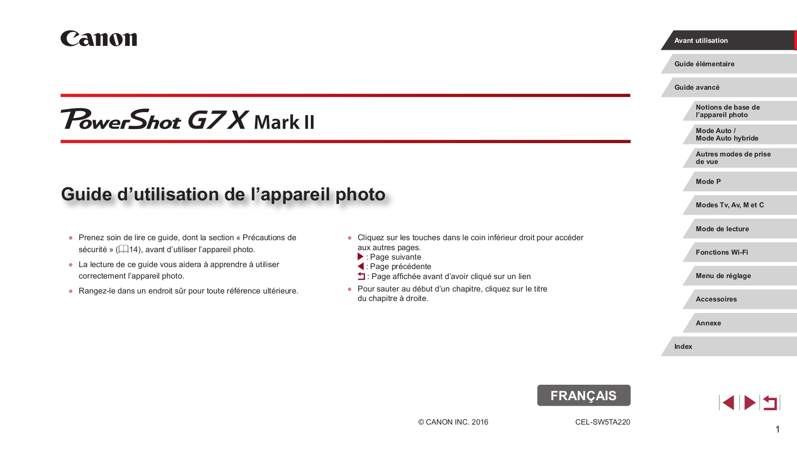 CANON G7 X Mark II Guide d'utilisation