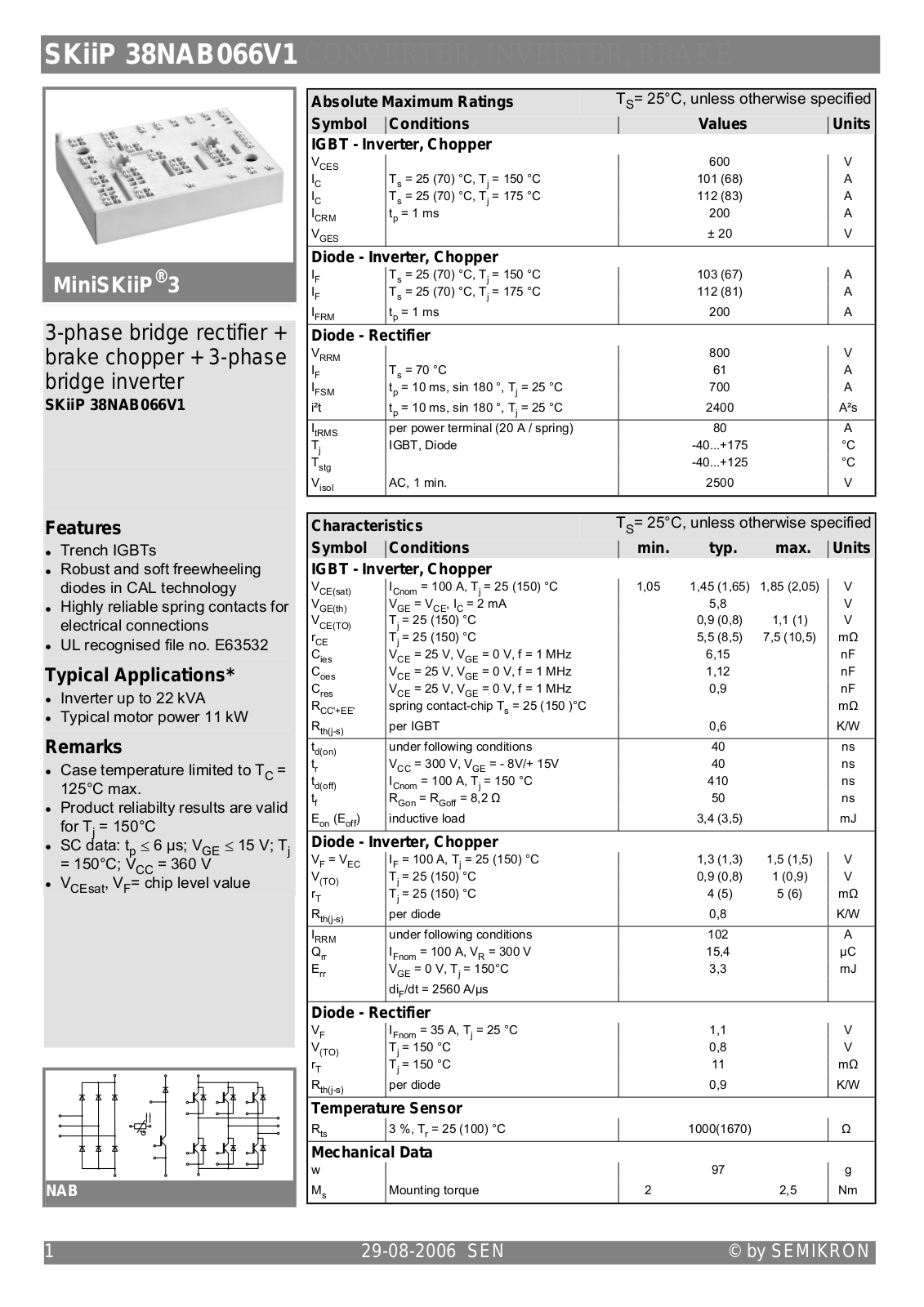 Semikron SKIIP38NAB066V1 Data Sheet