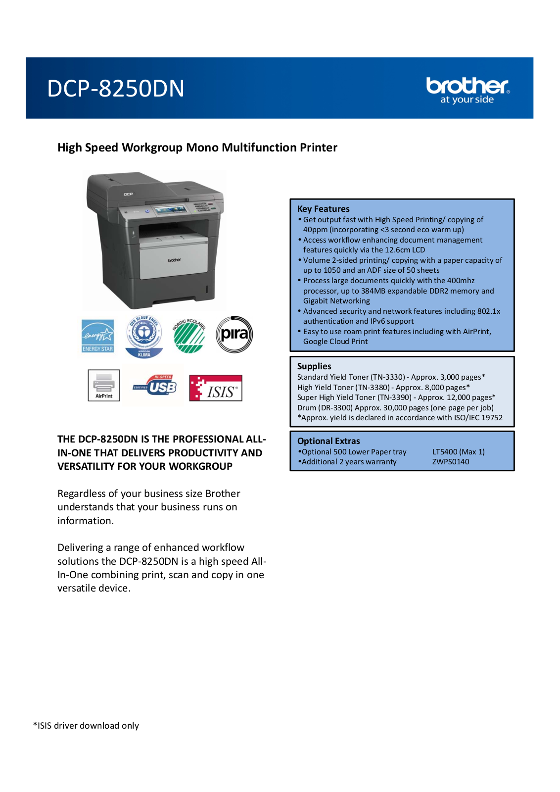 Brother DCP‐8250DN Datasheet