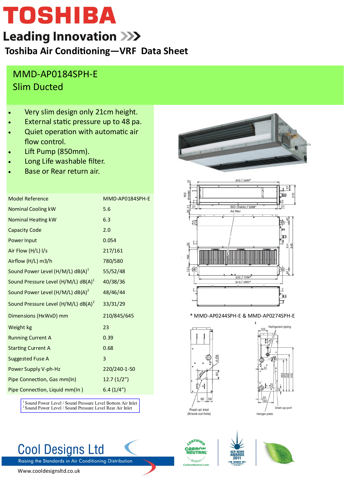 Toshiba MMD-AP0184SPH-E Datasheet