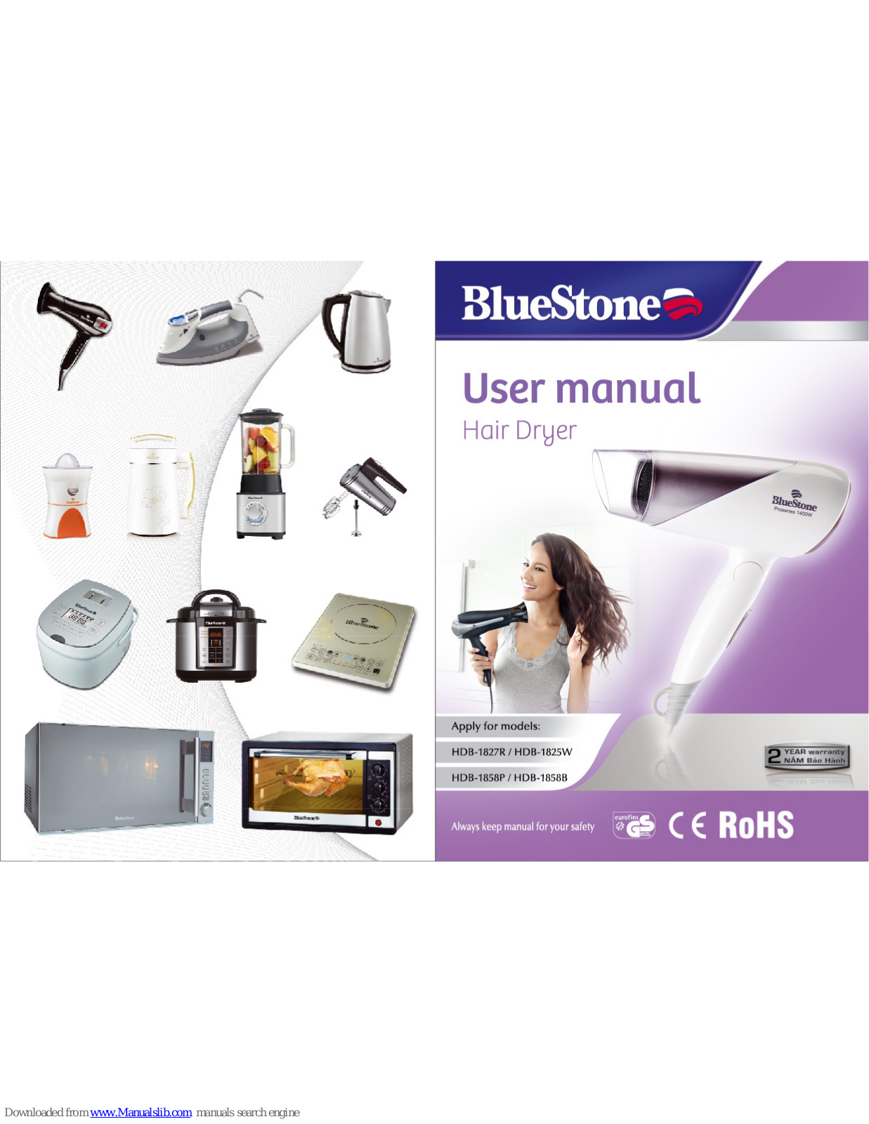 Bluestone HDB-1825W, HDB-1825R, HDB-1858P, HDB-1858B User Manual - ManualMachine.com