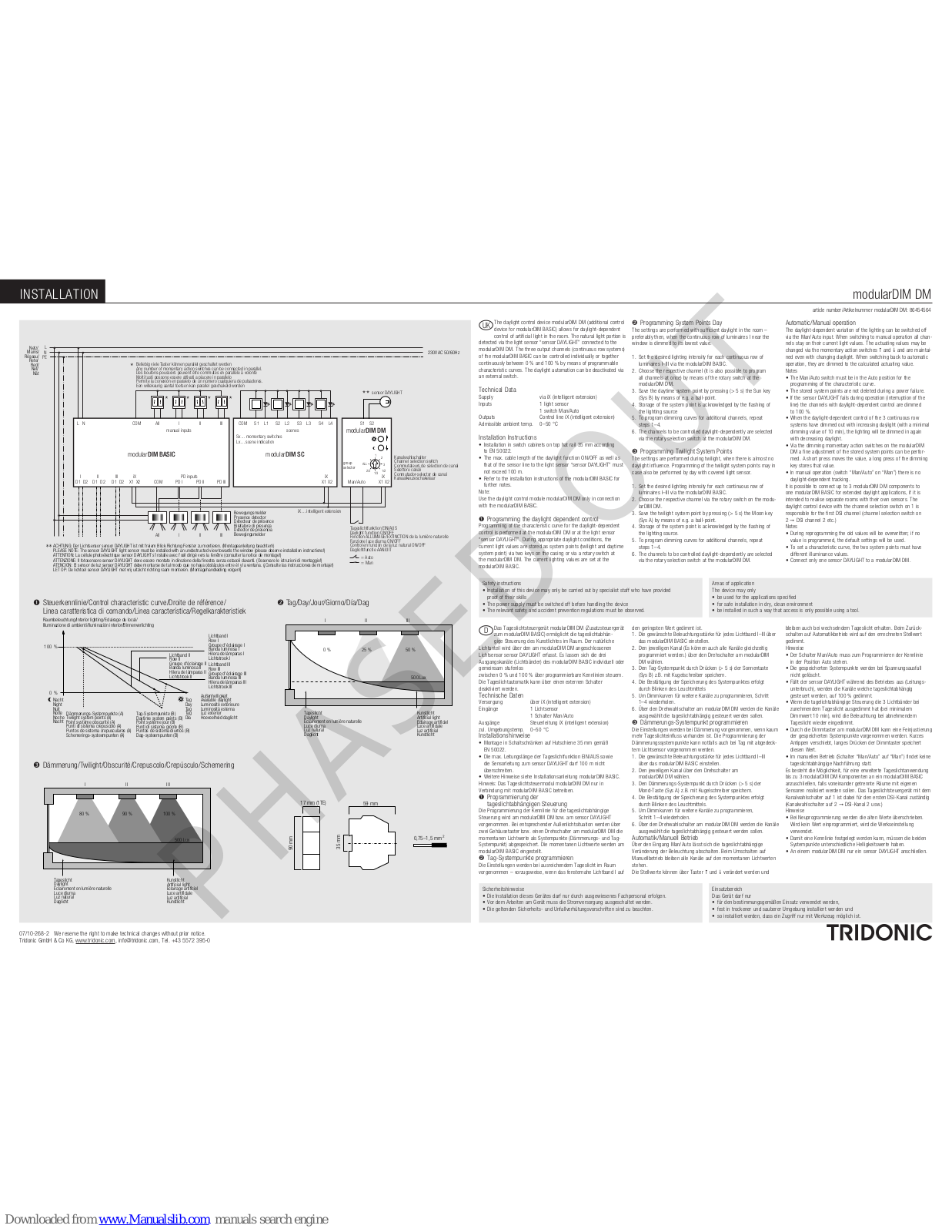 Tridonic modularDIM, modularDIM DM Installation Instructions Manual