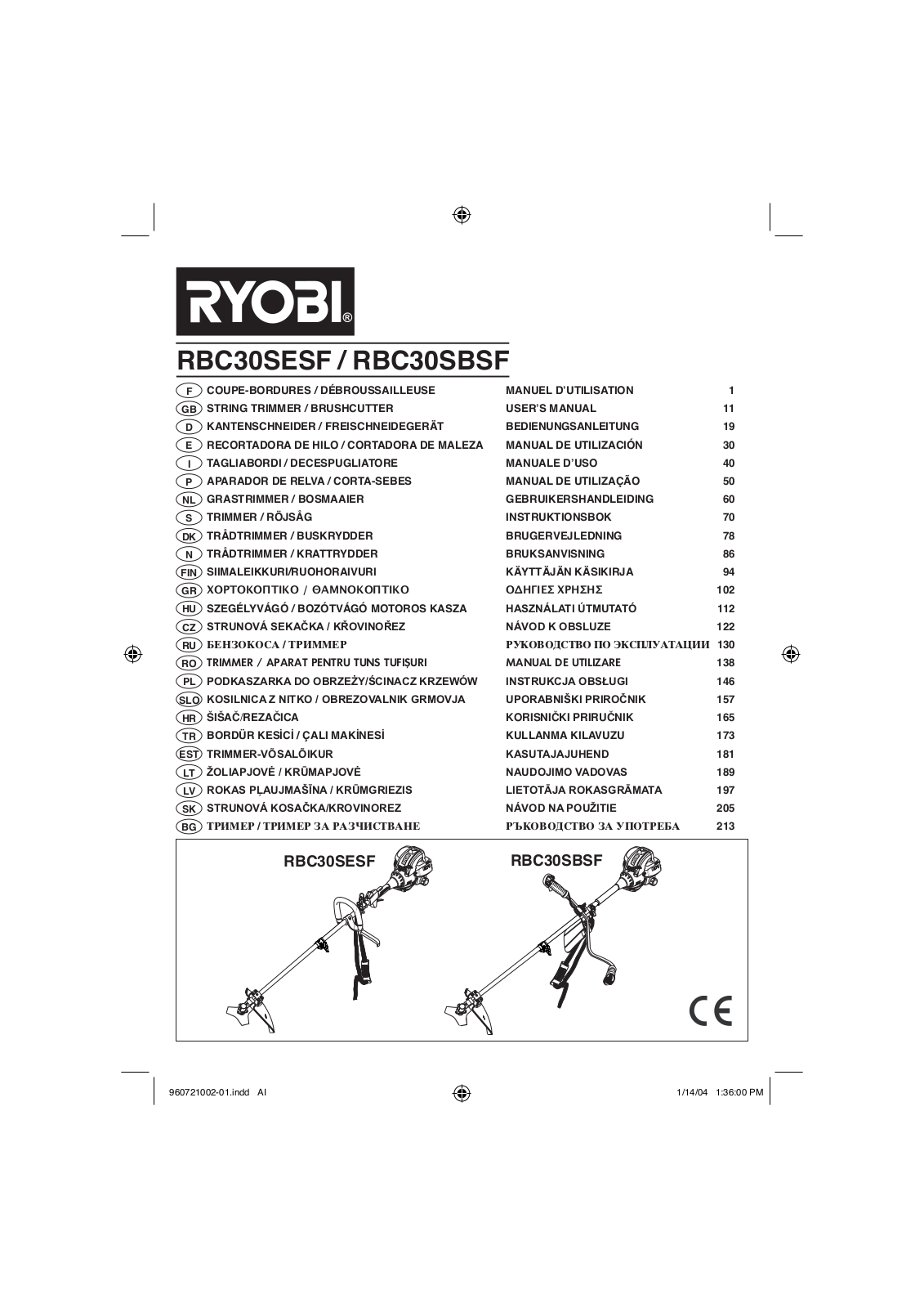 Ryobi RBC30SBSF User Manual