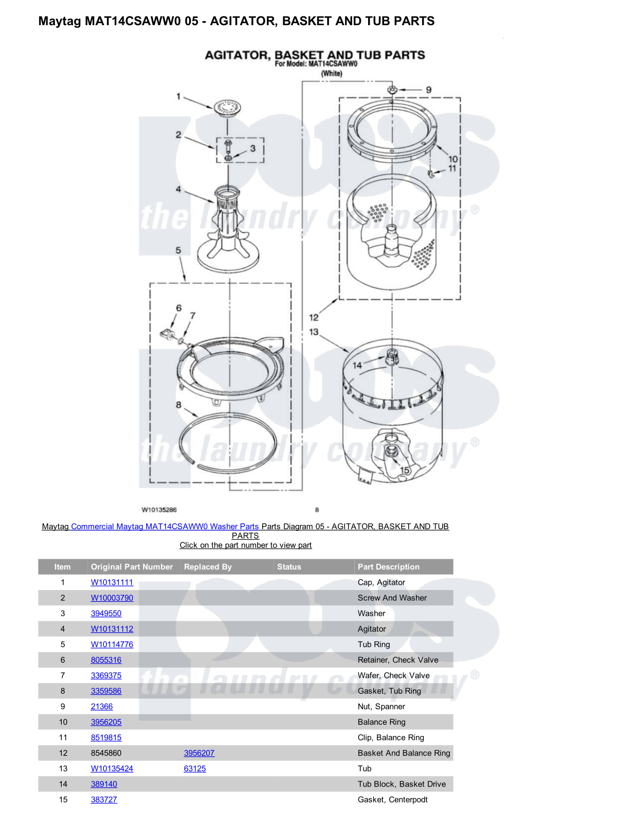 Maytag MAT14CSAWW0 Parts Diagram