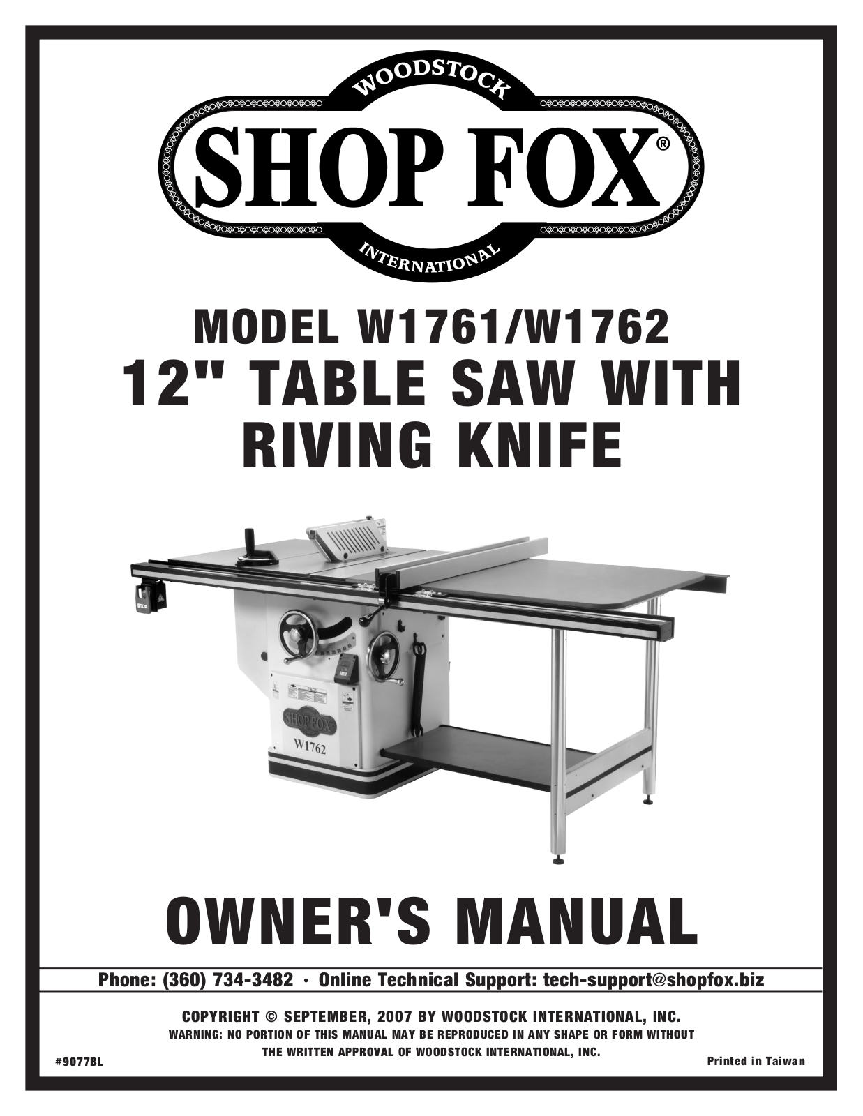 Shop fox W1761, W1762 User Manual