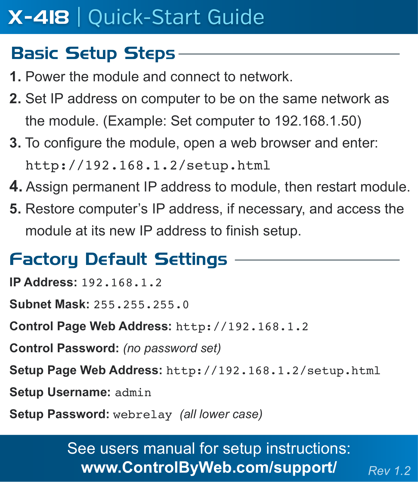 ControlByWeb X-418 Quick Start Manual - ManualMachine.com